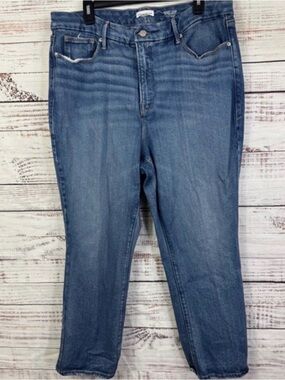 Good American Good Legs Straight Mid Rise Jeans Size 16 Distressed‎ Hem Denim
